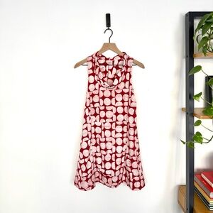 Red and white print trapeze swing dress size S
